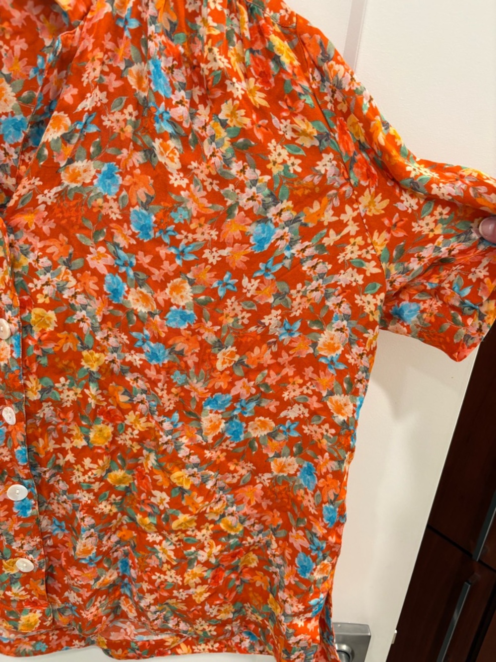 Roller Rabbit Orange Floral Oversized Cropped Button Down Shirt Size Small - Picture 5 of 11
